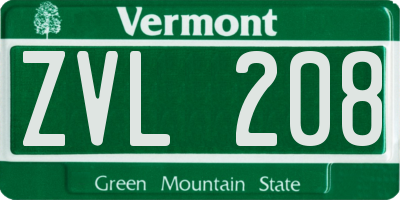 VT license plate ZVL208