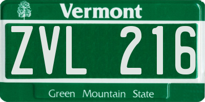 VT license plate ZVL216