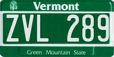 VT license plate ZVL289