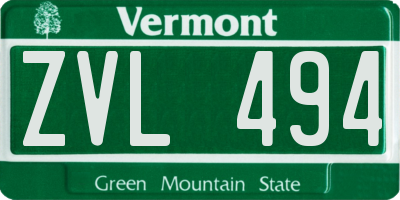 VT license plate ZVL494