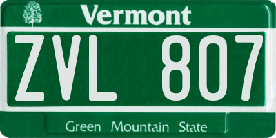 VT license plate ZVL807