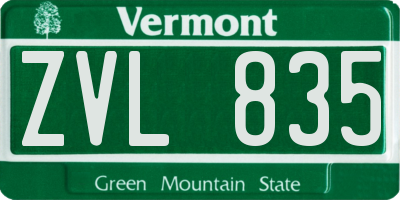VT license plate ZVL835