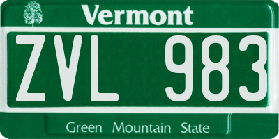 VT license plate ZVL983