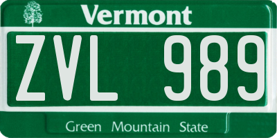 VT license plate ZVL989