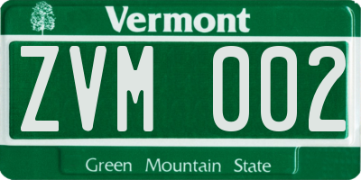 VT license plate ZVM002