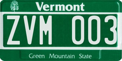 VT license plate ZVM003