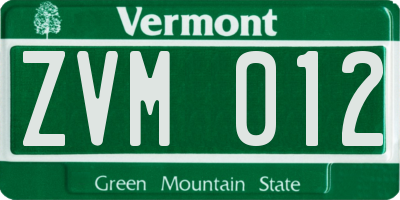 VT license plate ZVM012