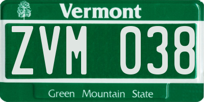 VT license plate ZVM038