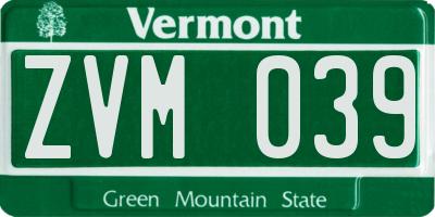 VT license plate ZVM039