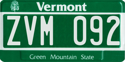 VT license plate ZVM092