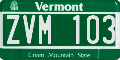 VT license plate ZVM103