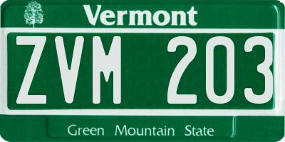 VT license plate ZVM203