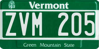 VT license plate ZVM205