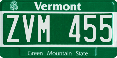 VT license plate ZVM455