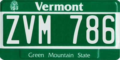 VT license plate ZVM786