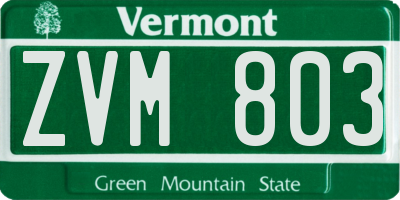 VT license plate ZVM803