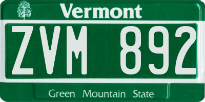 VT license plate ZVM892