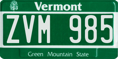 VT license plate ZVM985