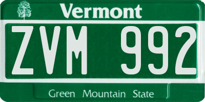VT license plate ZVM992