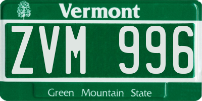 VT license plate ZVM996