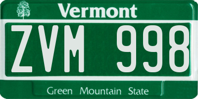 VT license plate ZVM998