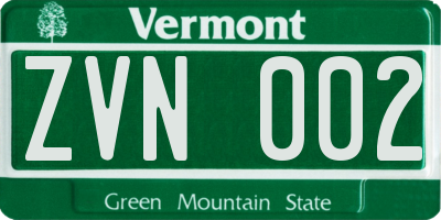 VT license plate ZVN002