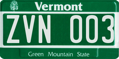 VT license plate ZVN003