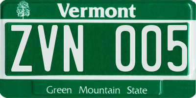 VT license plate ZVN005
