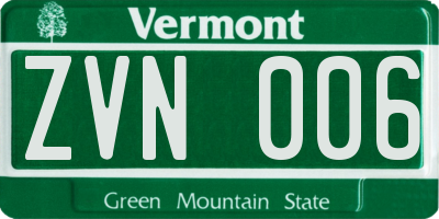 VT license plate ZVN006