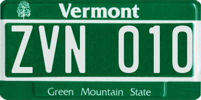 VT license plate ZVN010
