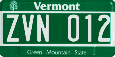 VT license plate ZVN012