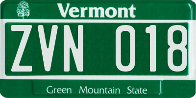 VT license plate ZVN018