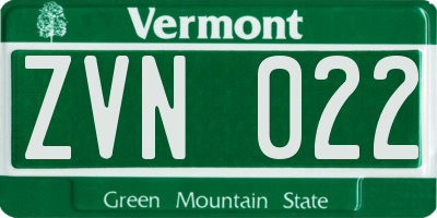 VT license plate ZVN022