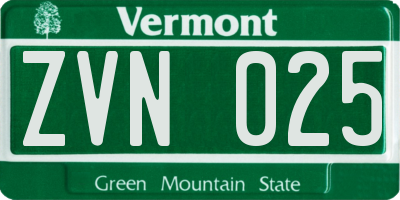 VT license plate ZVN025