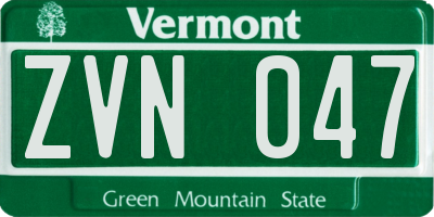 VT license plate ZVN047