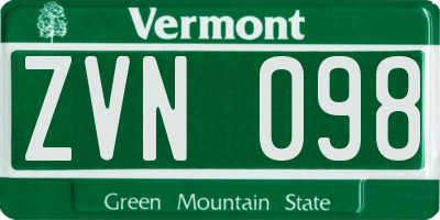 VT license plate ZVN098
