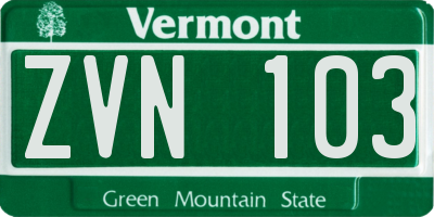 VT license plate ZVN103