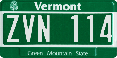 VT license plate ZVN114
