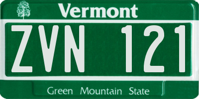 VT license plate ZVN121