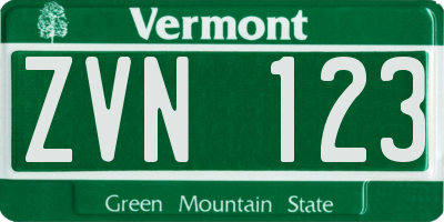 VT license plate ZVN123
