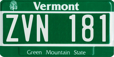 VT license plate ZVN181