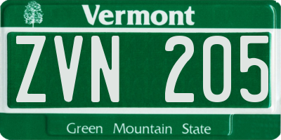 VT license plate ZVN205