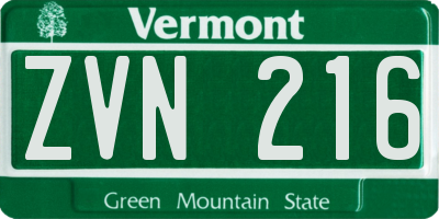 VT license plate ZVN216