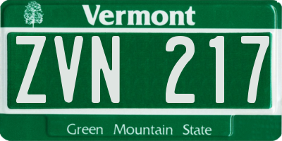VT license plate ZVN217