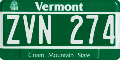 VT license plate ZVN274