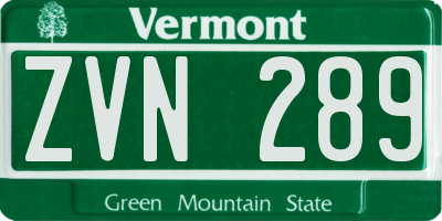 VT license plate ZVN289