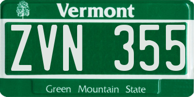 VT license plate ZVN355