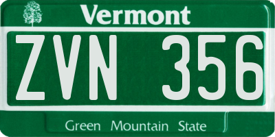 VT license plate ZVN356