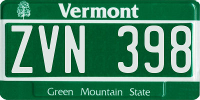 VT license plate ZVN398