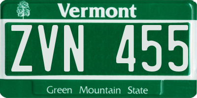 VT license plate ZVN455